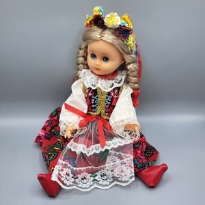 Polish Folk Doll Krakowianka Costume 16 in Red Multi Sleep Eyes Traditional